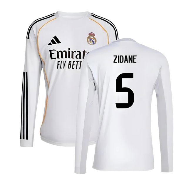 2025-2026 Real Madrid Long Sleeve Home Shirt (Zidane 5)