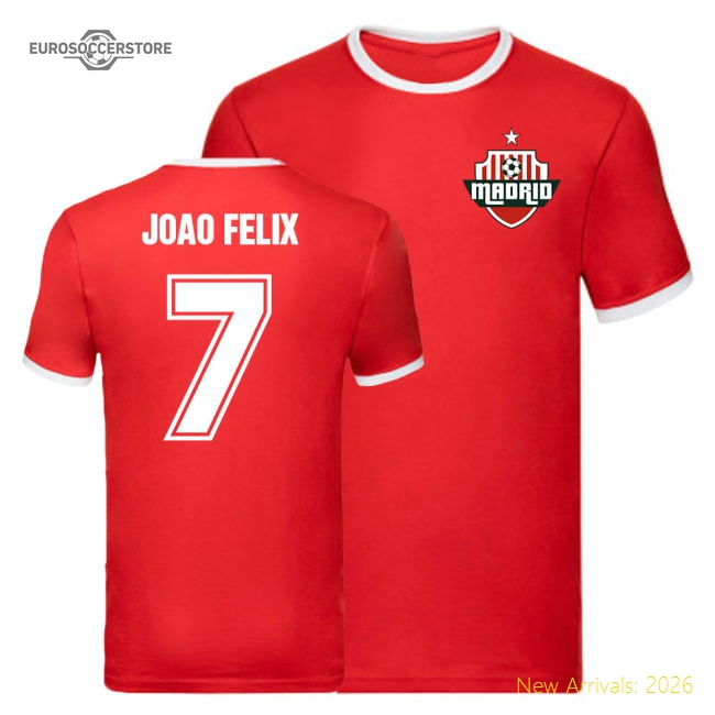 High-Quality Joao Felix Atletico Madrid Ringer Tee (Red)