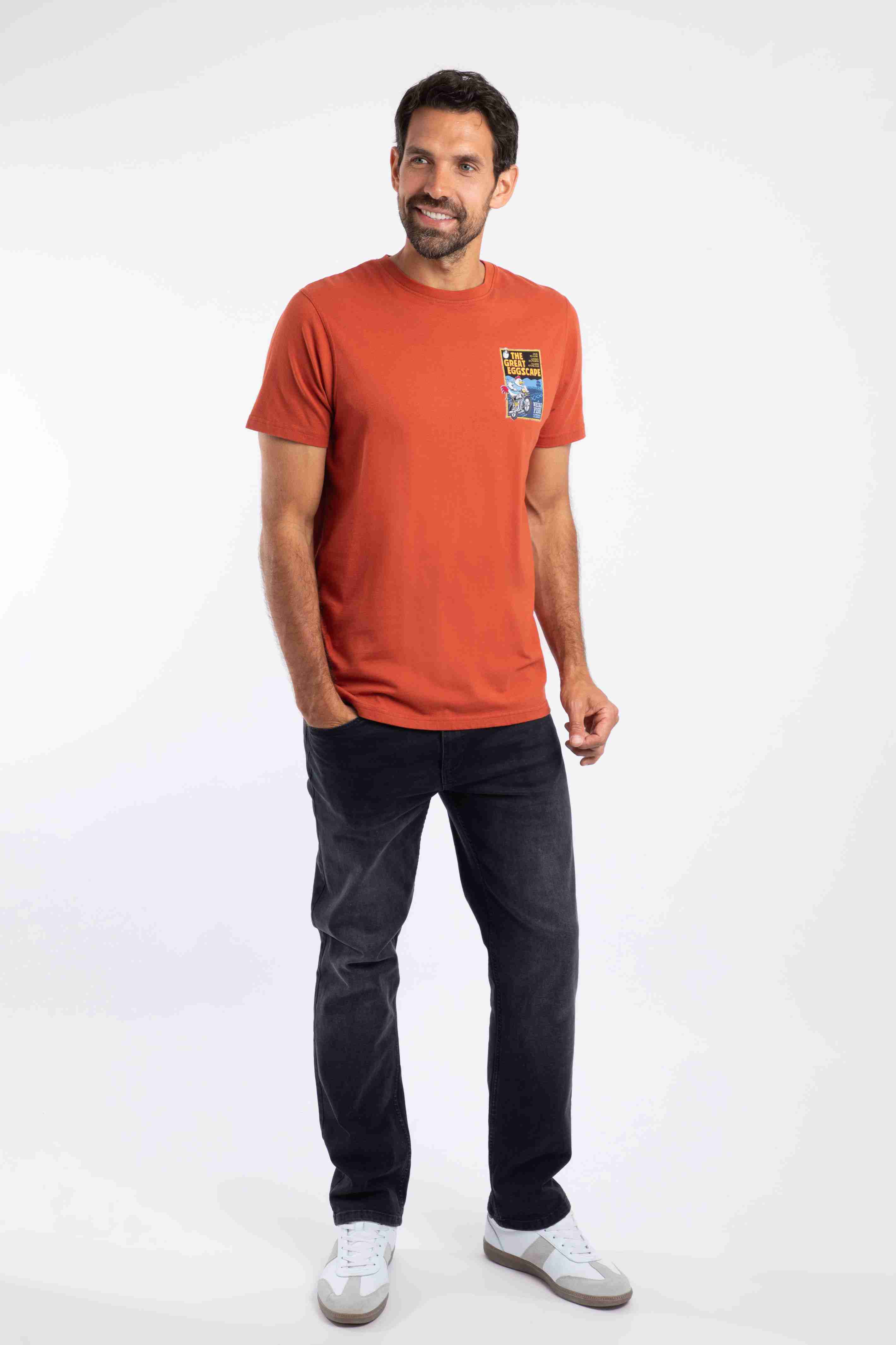 The Great Eggscape Back Print Artist T-Shirt Rust Leaves