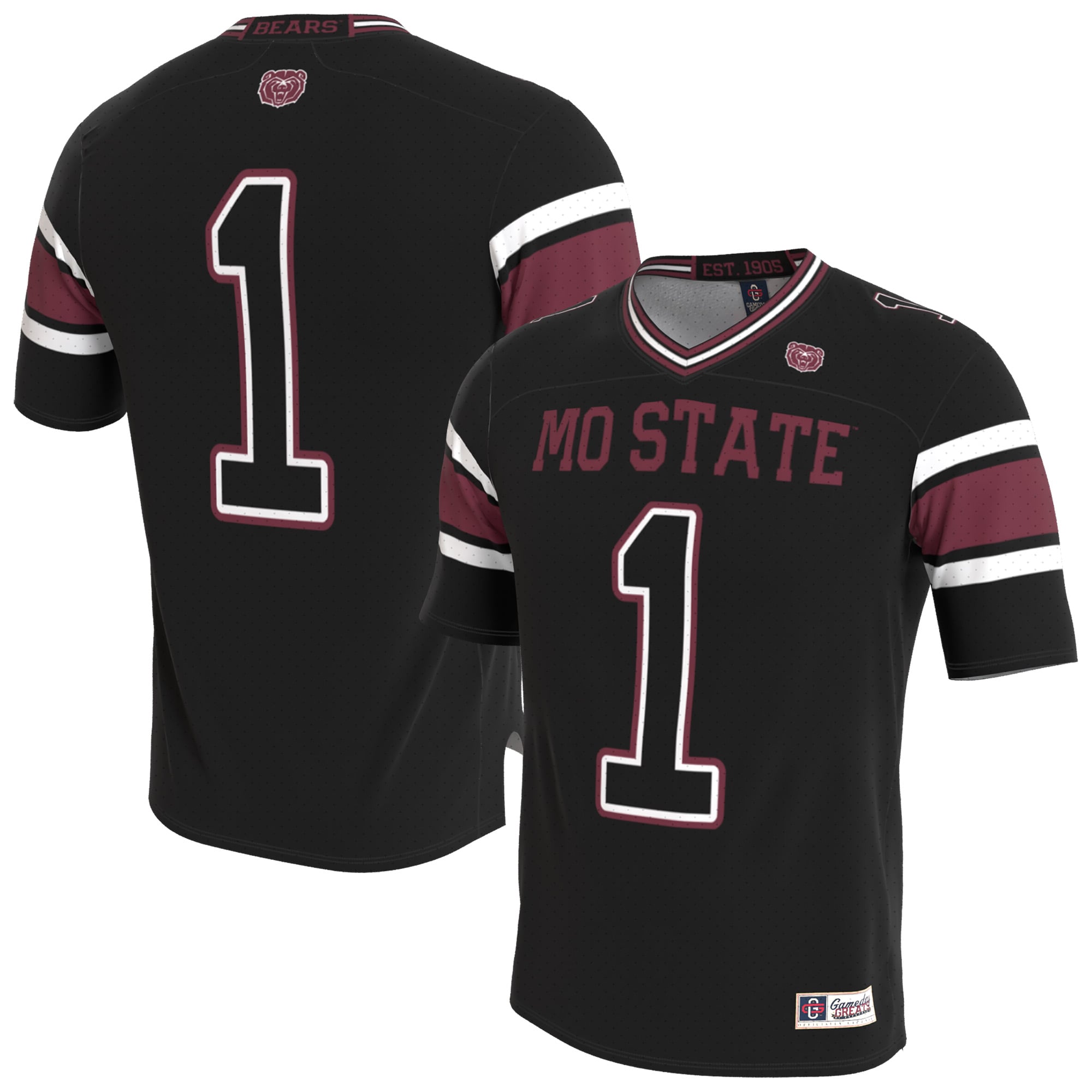 Youth Black Missouri State University Bears Lightweight Collegiate Football Blackout Fashion Jersey
