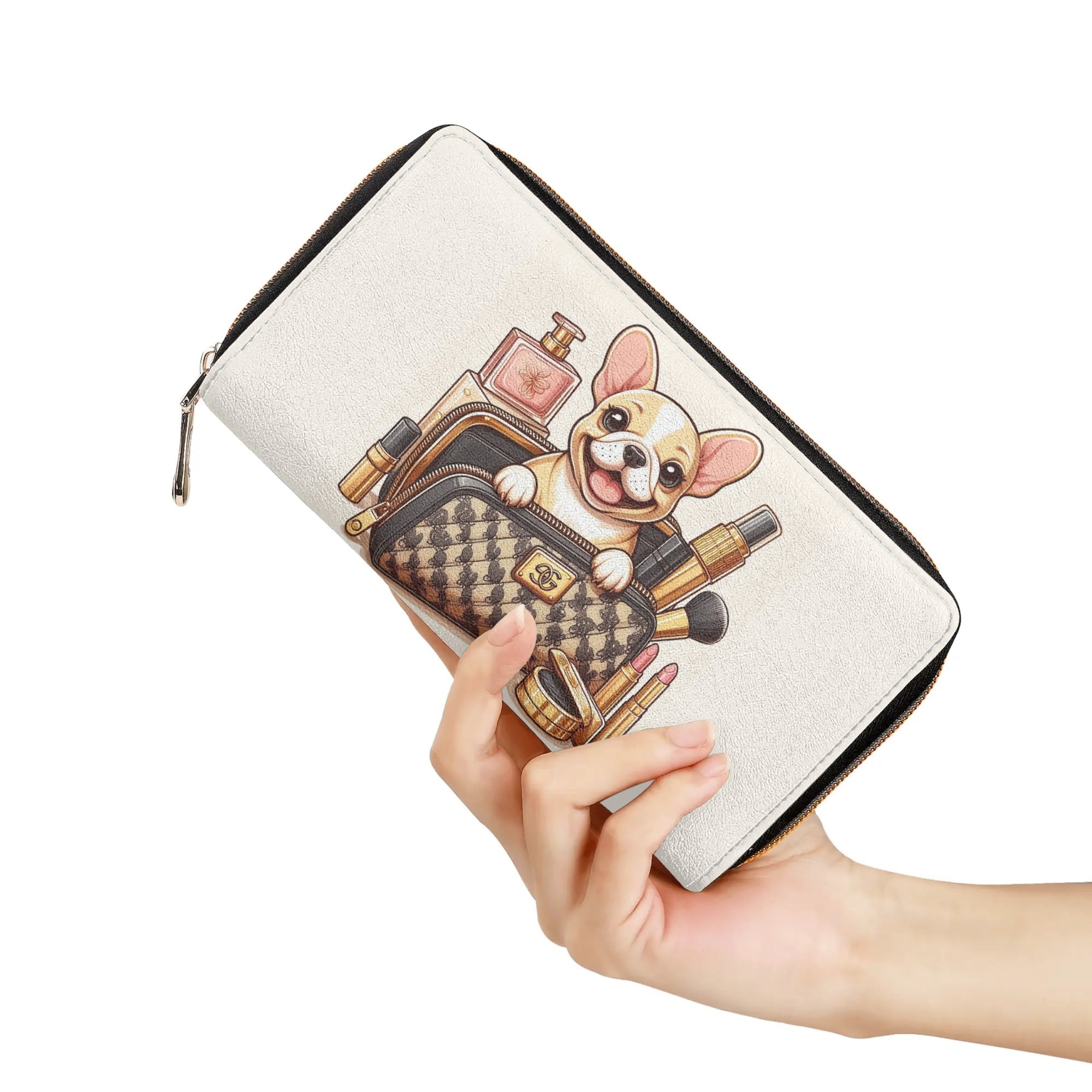 Paisley - Durable Leather Zipper Wallet Frenchie Themed Wear