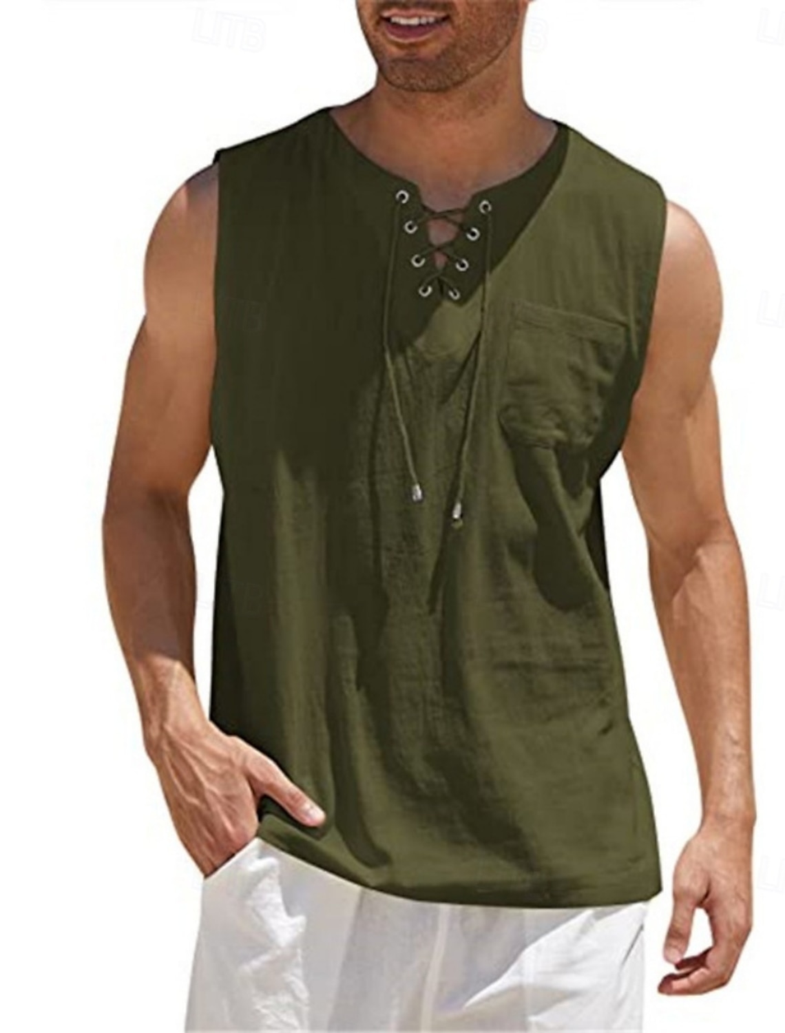 Men's Tank Top Vest Undershirt Sleeveless Shirt Sleeveless V Neck Summer Spring Plain Fashion Classic Comfortable Drawstring Casual Gym Street Black White Navy Blue Top Tee for Men