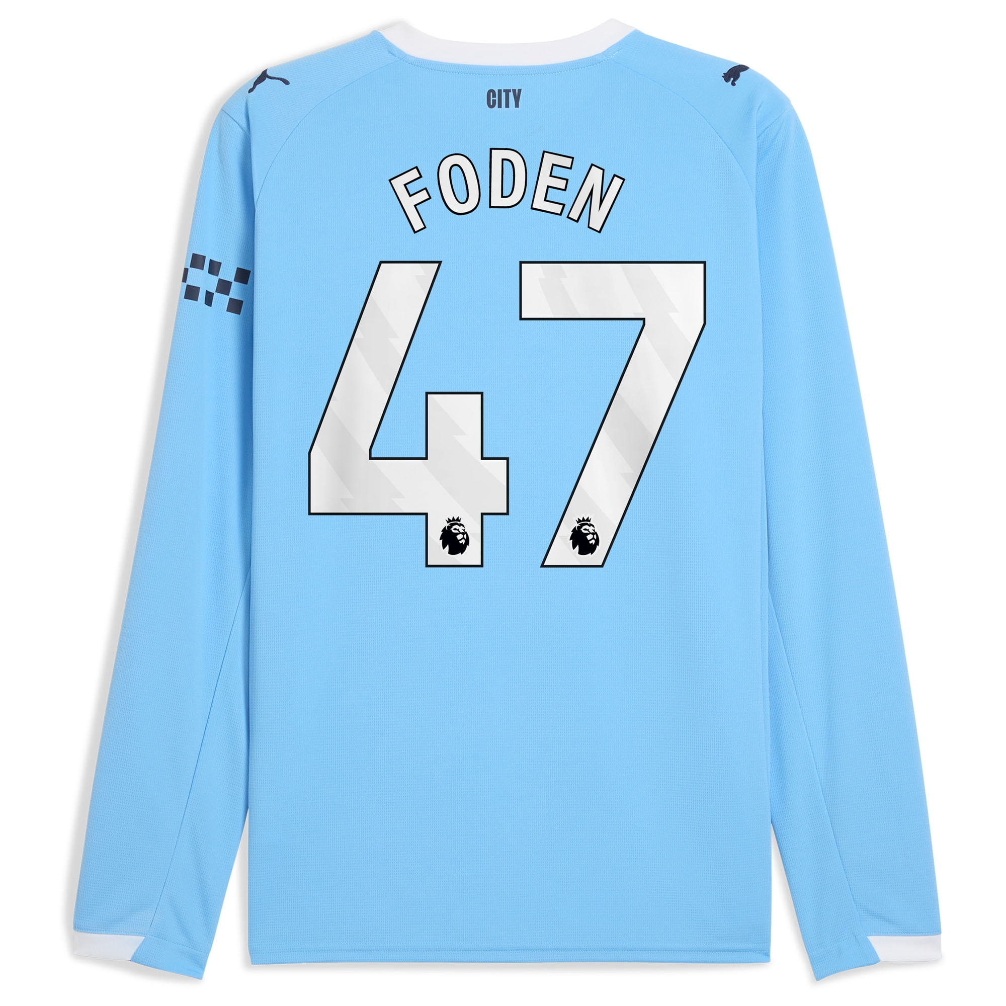 [LK] Phil Foden #47 Manchester City 2025/26 Home Replica Long Sleeve Player Jersey - Sky Blue