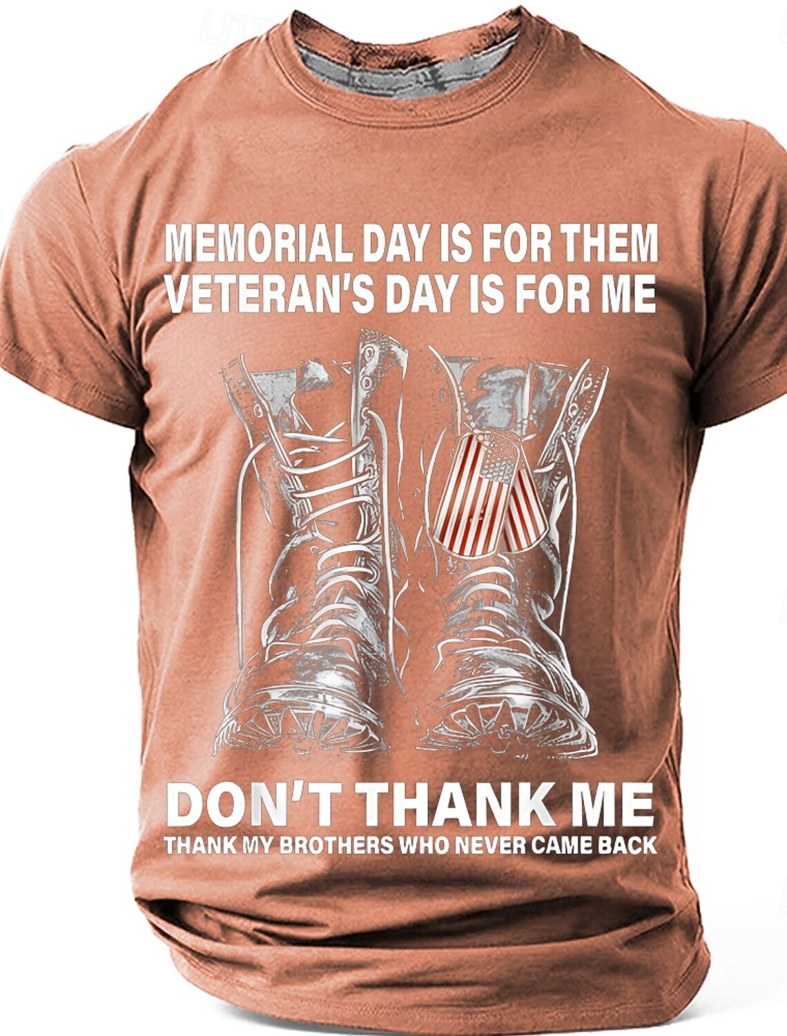 Memorial Day Veteran's Day Is For Me Don't Thank Me Men's Military Combat Boots Dog Tags Patriotic Graphic T Shirt Short Sleeve Crew Neck Tee Designer Clothing Apparel S M L XL XXL XXXL