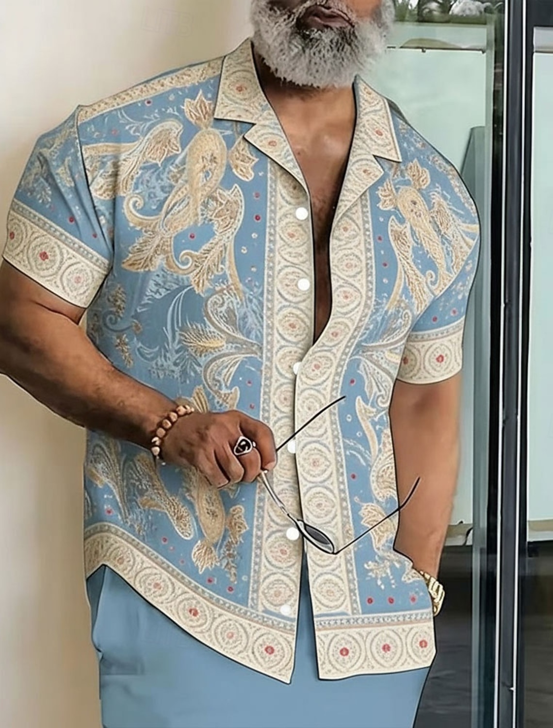 Men's Paisley Floral Print Ethnic Shirt Button Up Shirt Camp Collar Shirt Short Sleeve Vintage Retro Streetwear Vacation Summer Spring Cuban Collar 3D Print Blue Pink Green Khaki