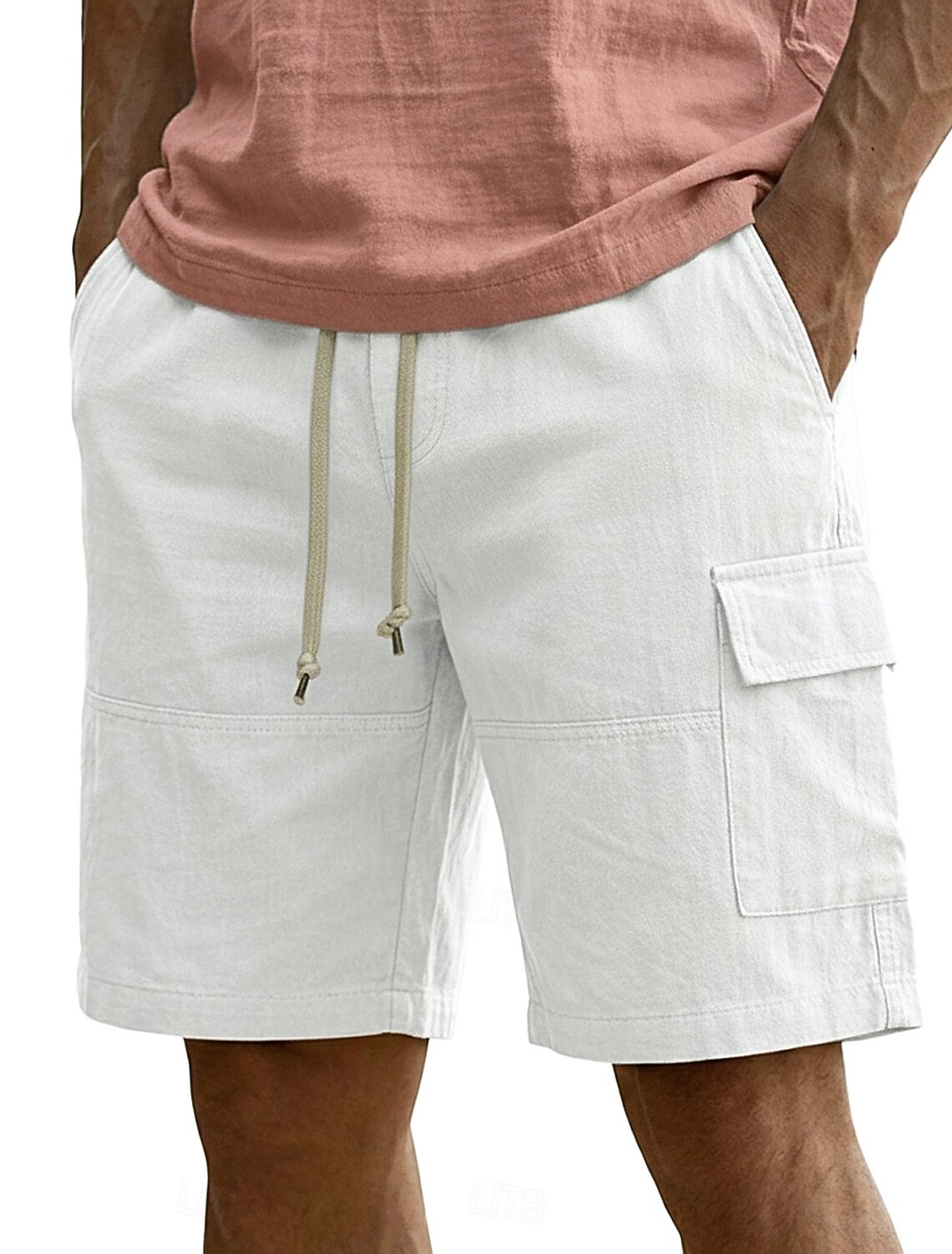 Men's Cargo Shorts Linen Summer Beach Drawstring Elastic Waist