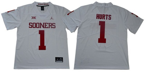 Men's OU OK #1 Jalen Hurts White 2024 home jersey college football