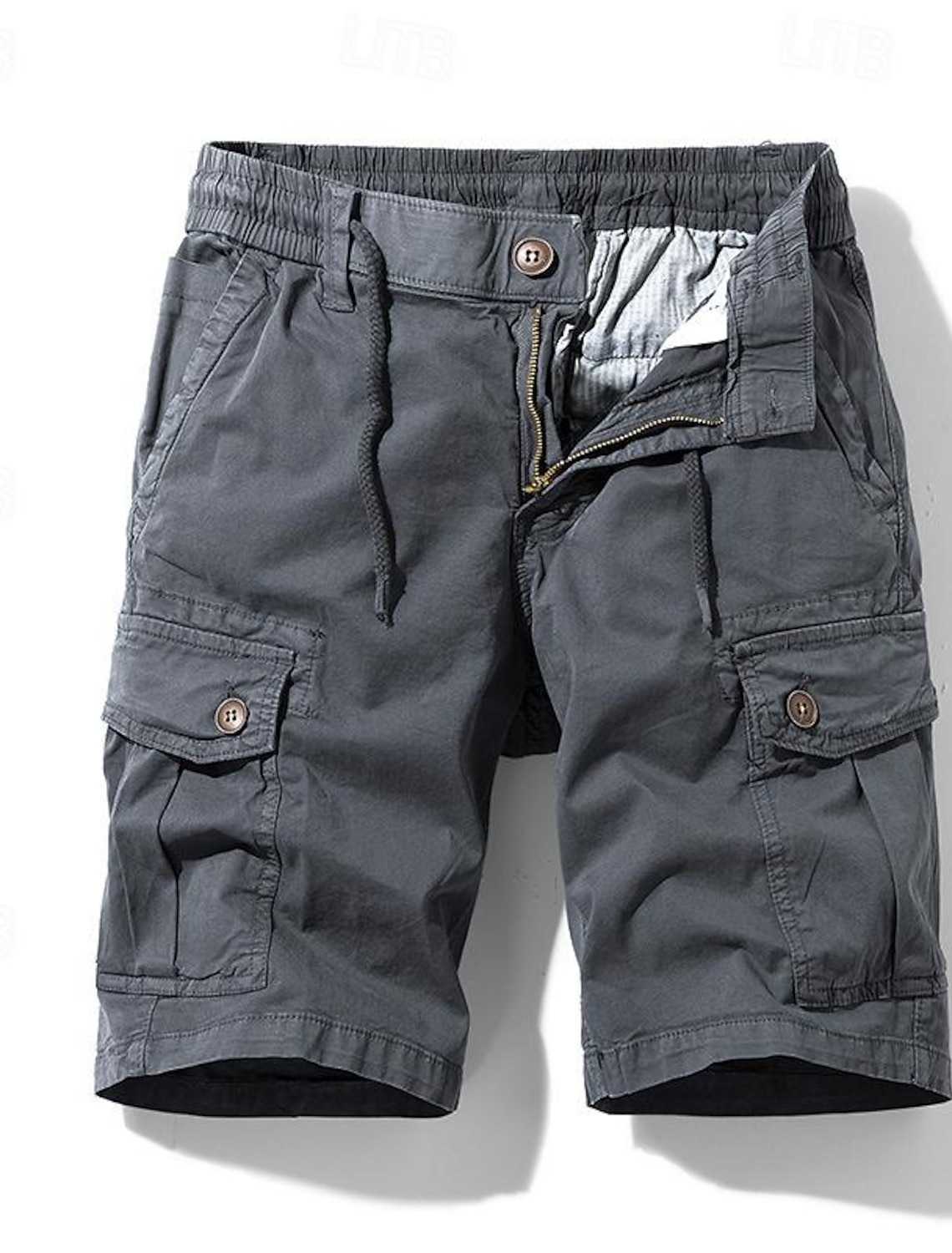 Men's Tactical Shorts Cargo Buttons Drawstring Elastic Waist Plain
