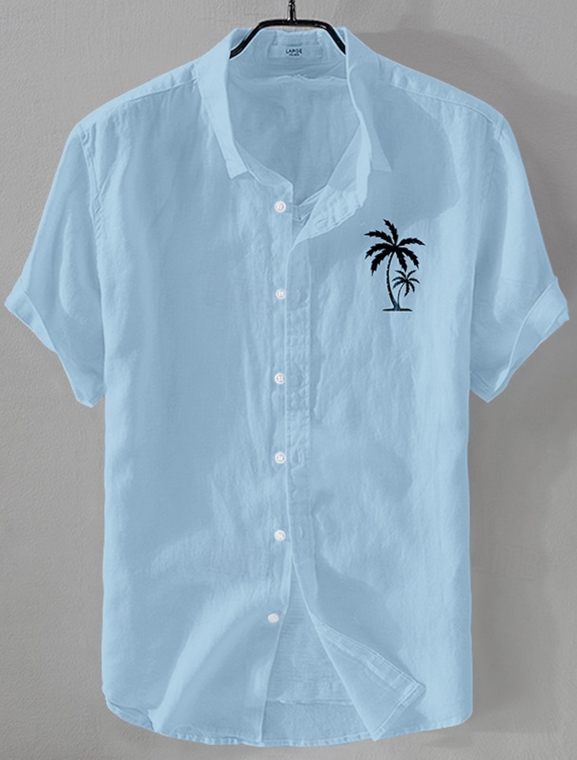 Men's Linen Shirt Minimalist Aloha Shirt Casual Shirt Cotton Linen Shirt Button Up Shirt Coconut Tree Vacation Street Black White Pink Dark Navy Short Sleeve Lapel Summer Clothing Apparel Button-Down