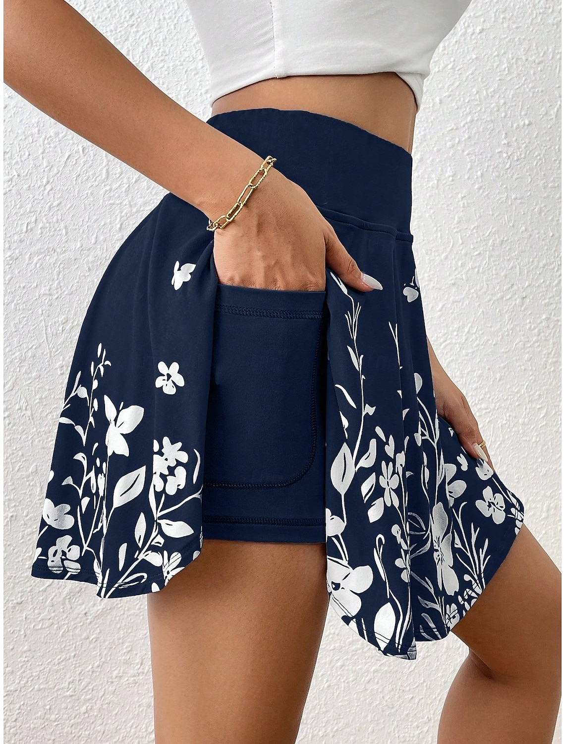 Women's Short Skirt culottes Slim Fashion Casual Mini High Waist Skirts Floral Graphic Stretchy Daily Pink Navy Blue Sky Blue Gray Summer Polyester