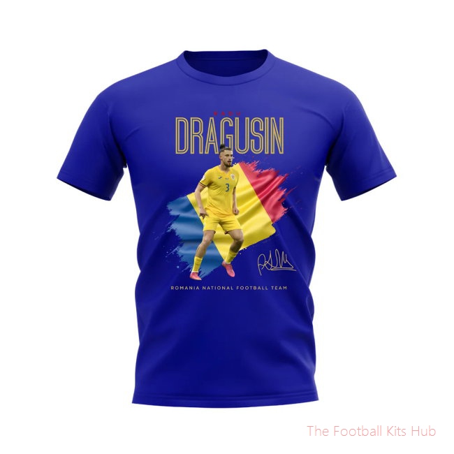 Radu Dragusin Flag and Player Romania T-Shirt (Blue)