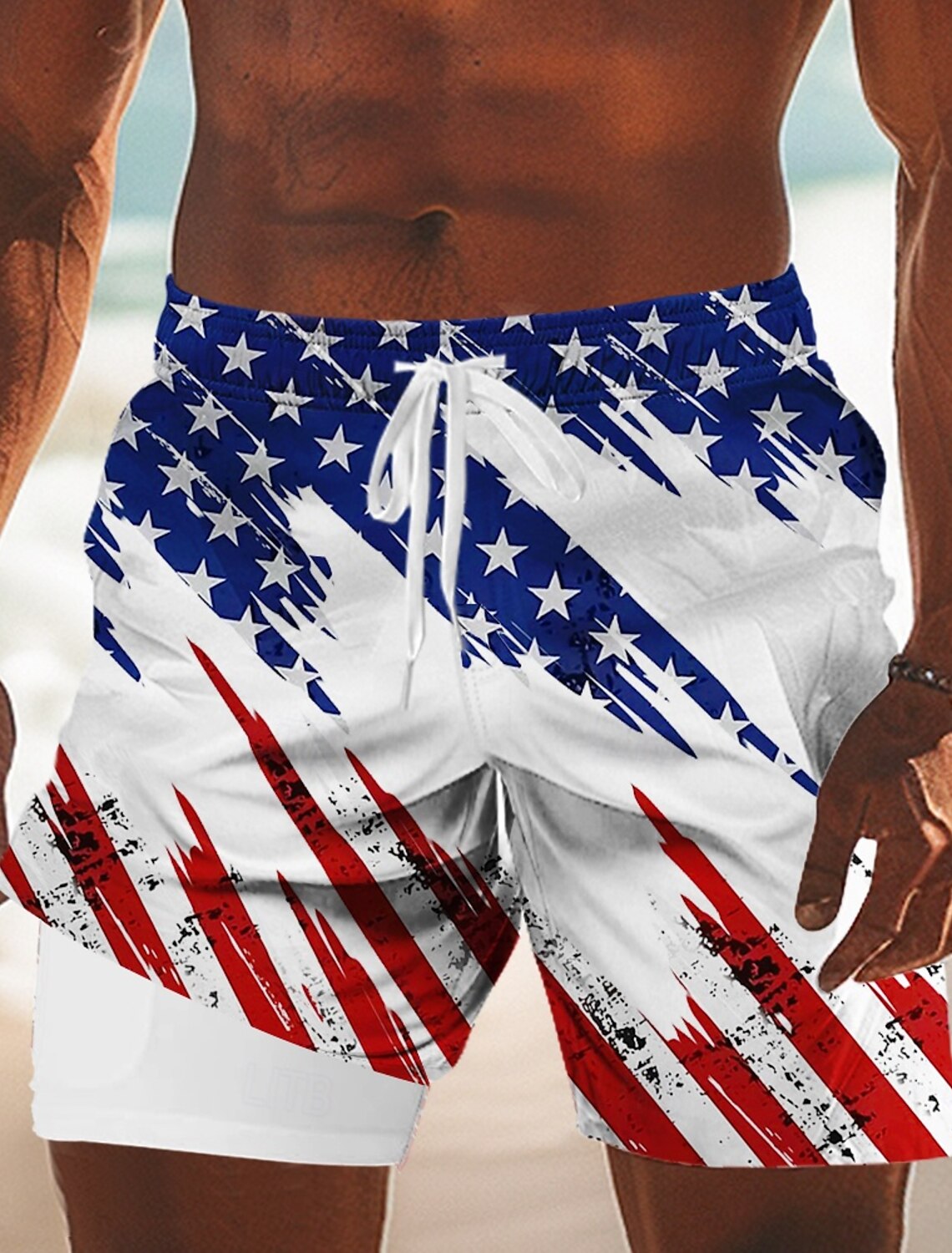 Men's 4th of July U.S. 250th Anniversary American Flag Lined Shorts 2 in 1 Board Shorts Swim Shorts Mid Waist Patriotic Holiday Side Pockets With Compression Liner Elastic Drawstring Waist Designer