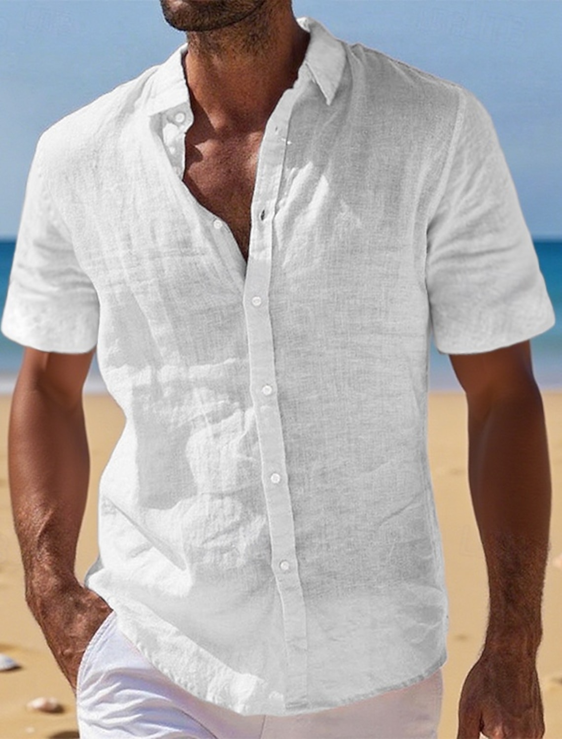 Men's Shirt Linen Shirt Summer Shirt Beach Wear Button Up Shirt Plain Vacation Casual Blue Black White Pink Long Sleeve Turndown Spring & Summer Clothing Apparel