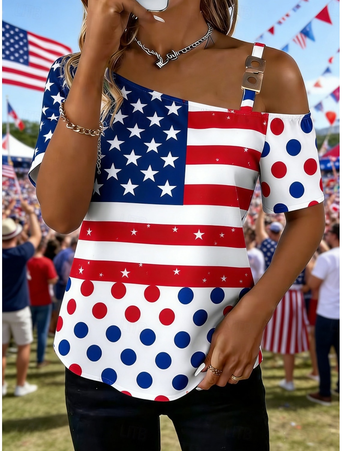 American Independence Day Women's T Shirt Tee Top Print Graphic Striped Stylish Classic Casual Short Sleeve Crew Neck Regular Tops Daily Going out Weekend Red Summer Spring