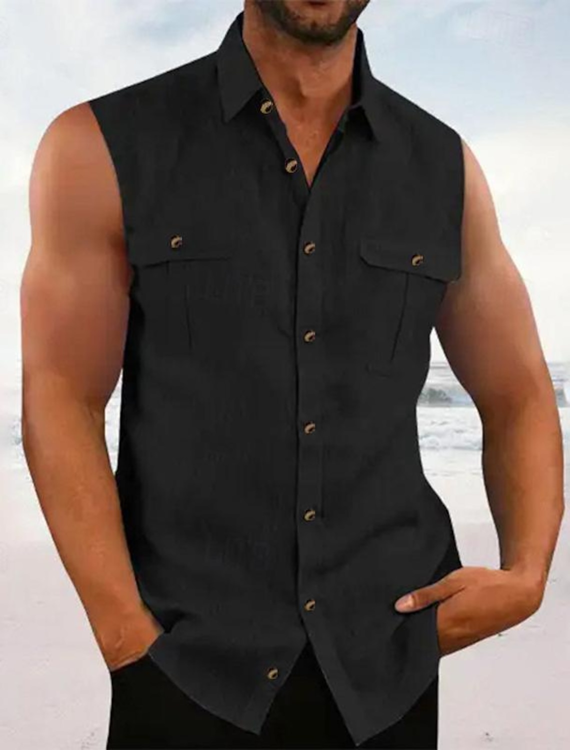 Men's Shirt Summer Casual Beach Button Up Black Blue Purple Green