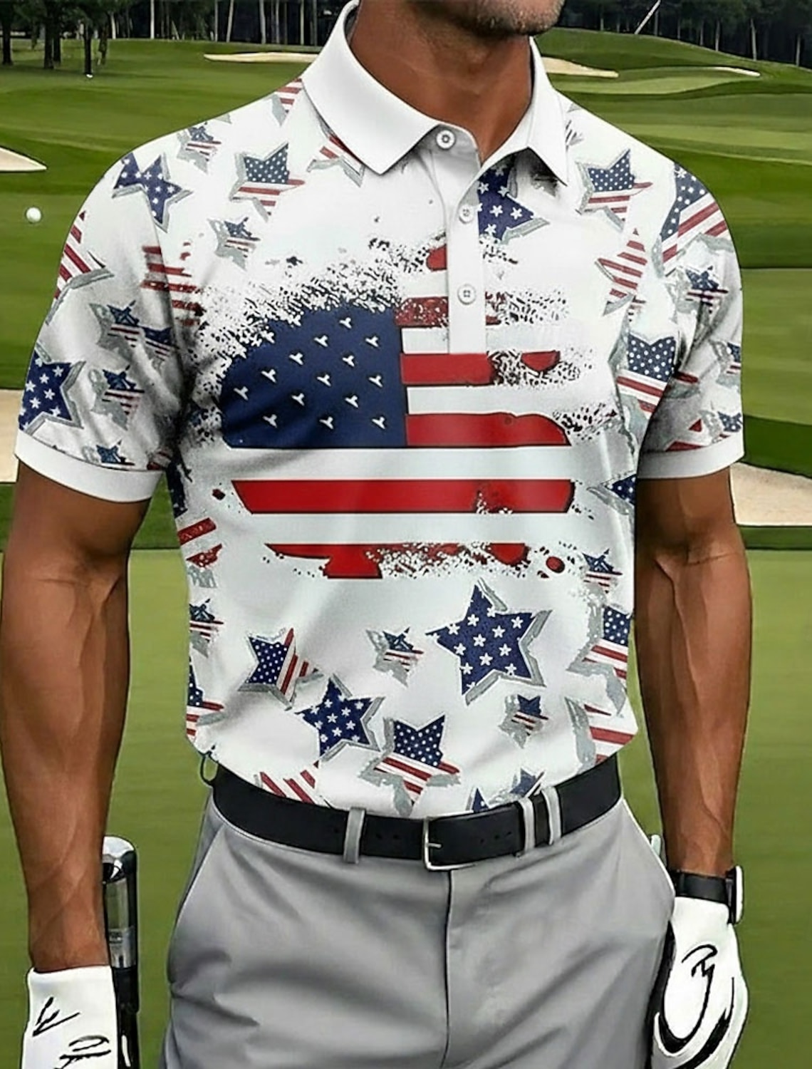 4th of July 2026 250th Men's American US Flag Golf Sports Polo Shirts Short Sleeve Polo Shirts Collared Shirts Casual Athleisure Festival Outfit Buttons Summer Spring Blue White Red