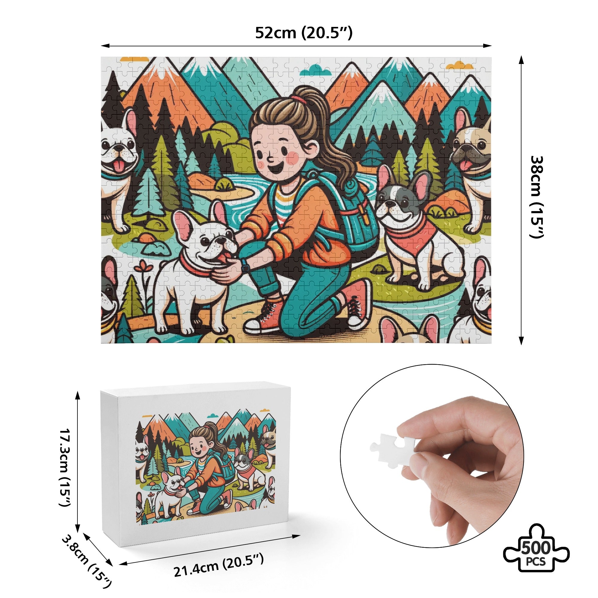 Non-slip Nina - Frenchie 500-piece Wooden Puzzle Indoor Use