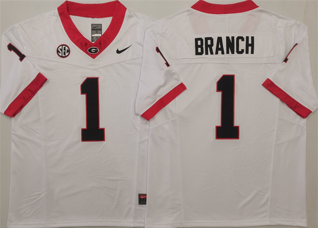 Men's UGA GA Zachariah Branch #1 replica White 2025 college football