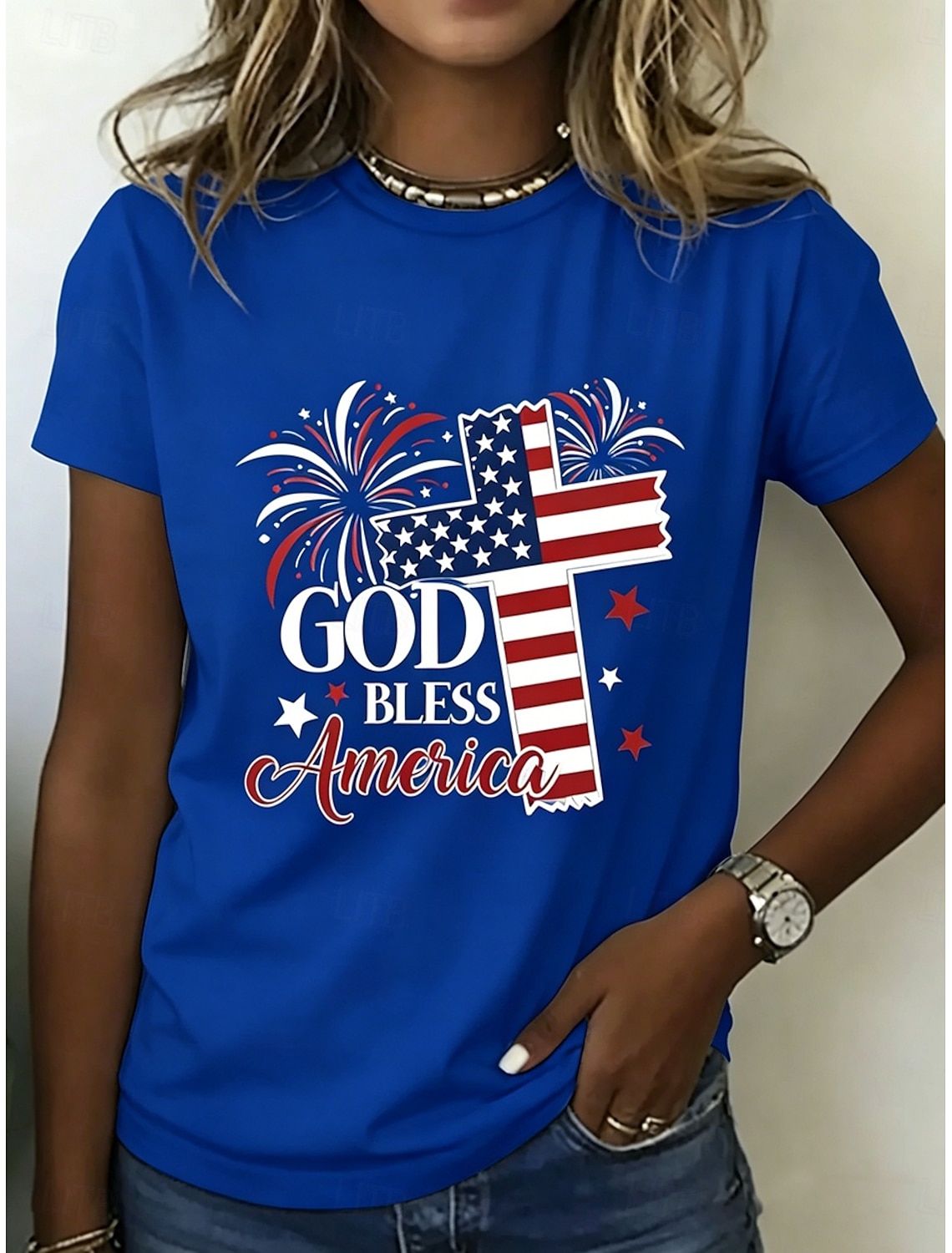 American Independence Day Women's T Shirt Print Graphic Letter Vintage Stylish Classic Short Sleeve Crew Neck Regular Tops Daily Blue Black White Red Summer Spring
