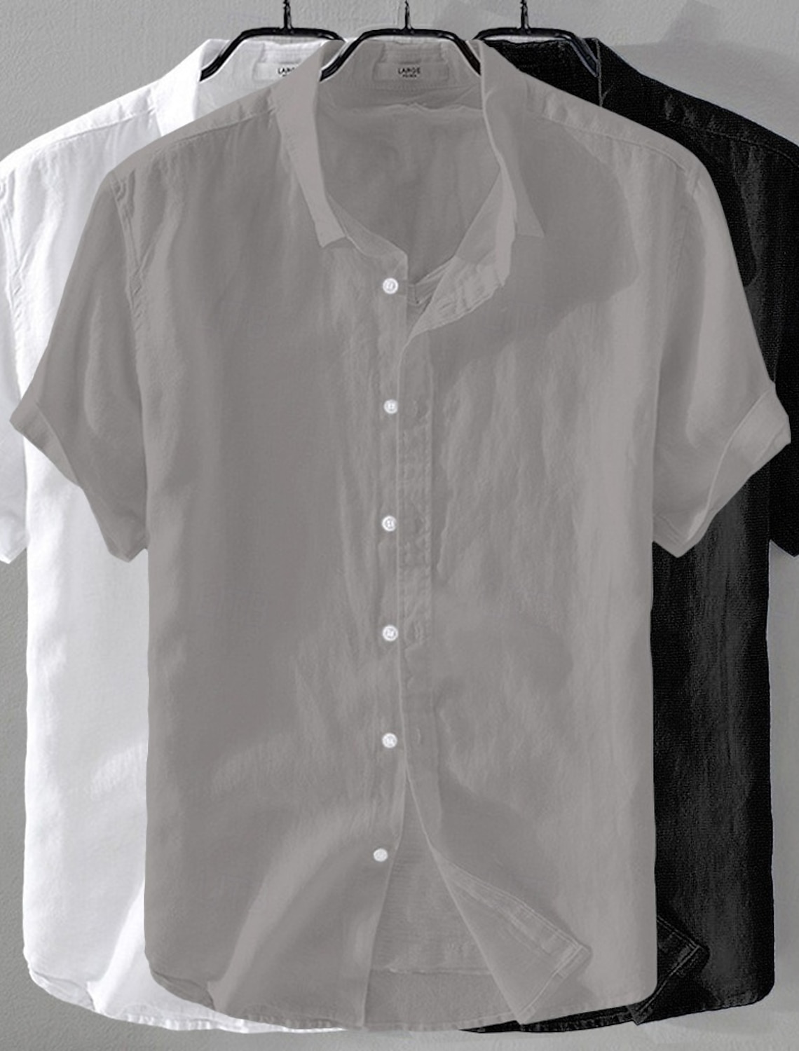 Men's Shirt Linen Shirt Summer Shirt Beach Wear Button Up Shirt Plain Casual Beach Black+White+Gray Navy Blue+Blue+White Khaki+Green+Navy Blue Navy Blue+Blue+Black Short Sleeve Turndown Summer