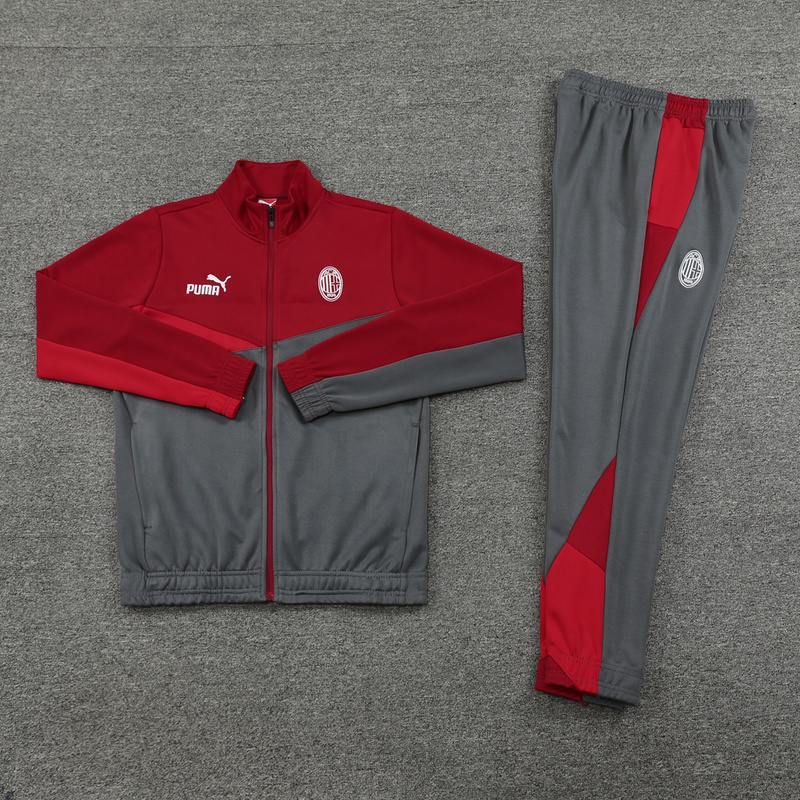 Professional Breathable AC Milan 2425 Red Grey Full Zipper Jacket