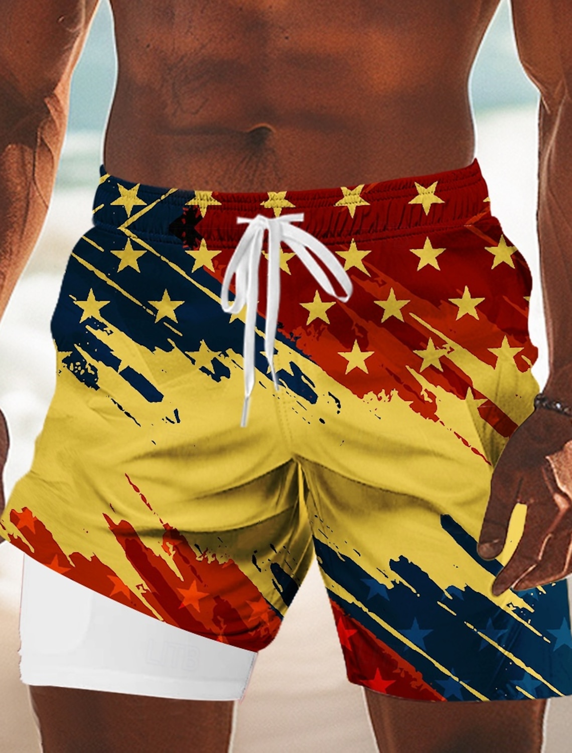 Men's 4th of July U.S. 250th Anniversary US Flag Lined Shorts 2 in 1 Board Shorts Swim Shorts Mid Waist Patriotic Holiday Side Pockets With Compression Liner Elastic Drawstring Waist Designer