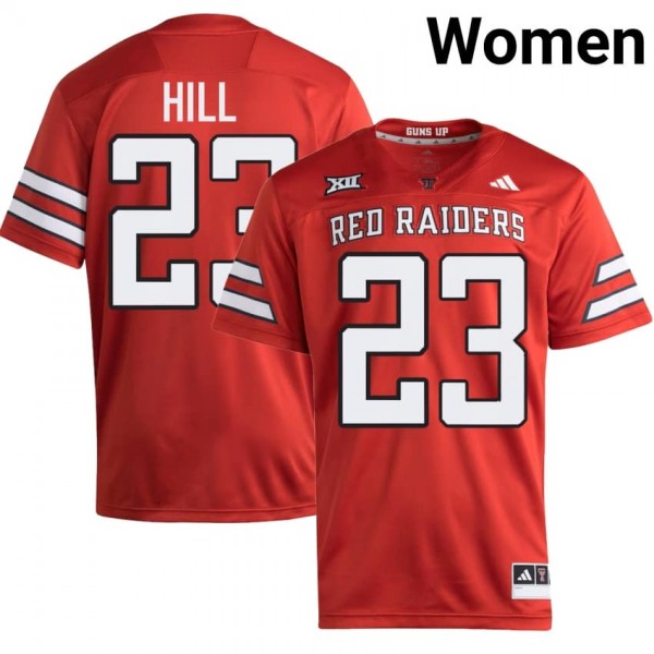 Texas Tech Red Raiders #23 Adam Hill Women Stitch Jersey - Red