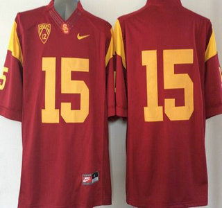 Men's None Red 2015 embroidered College Football #15 premium Jersey