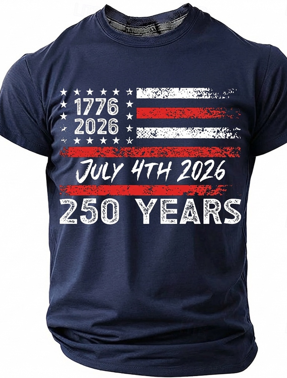 July 4th 2026 250th Anniversary Men's 1776-2026 USA Flag Graphic T Shirt Short Sleeve Crew Neck Distressed Patriotic America Birthday Independence Day Celebration Gift Designer Clothing Apparel