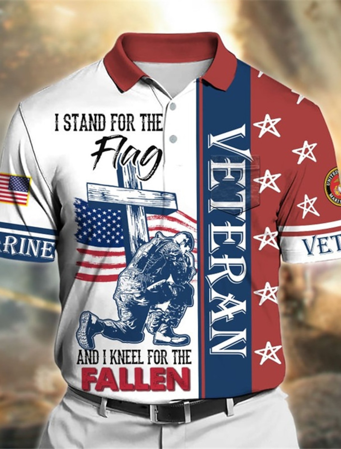 4th of July 2026 250th Men's Veterans Patriotic Polo Shirts Golf Shirt Short Sleeve Polo Shirts Collared Shirts Casual Streetwear Vacation Wear Party Outfits 3D Print Buttons Blue Wine Navy Blue