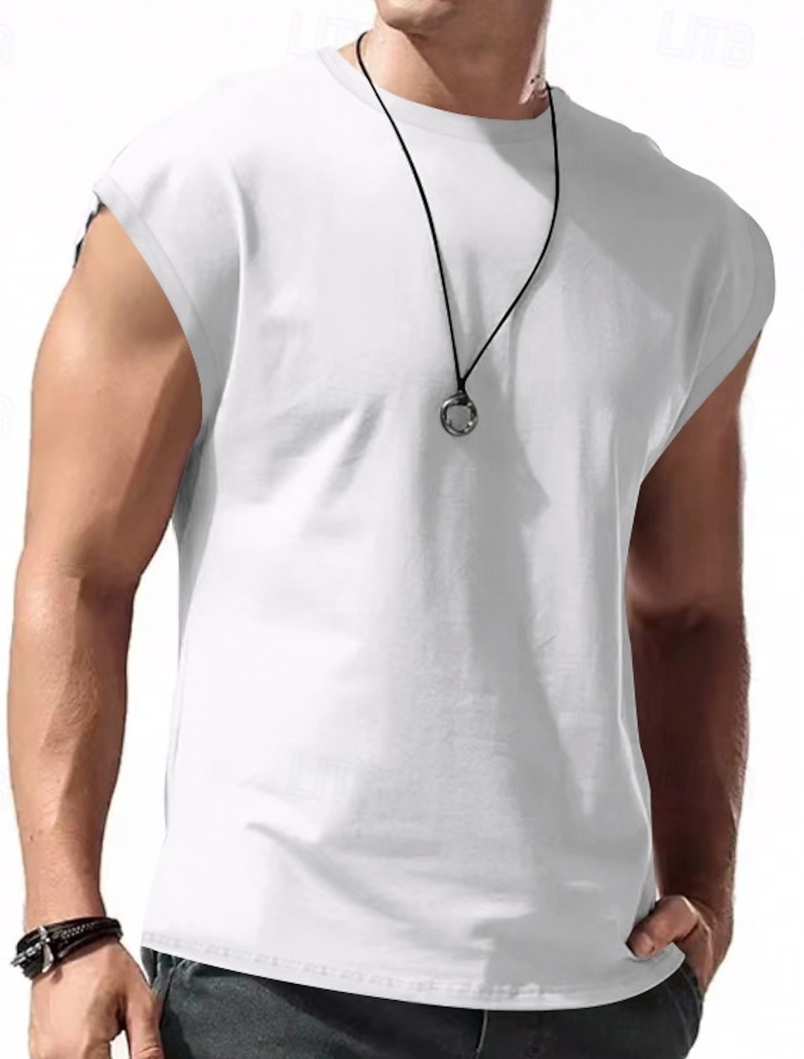 Men's Tank Top Vest Undershirt Sleeveless Shirt Crewneck Spring &