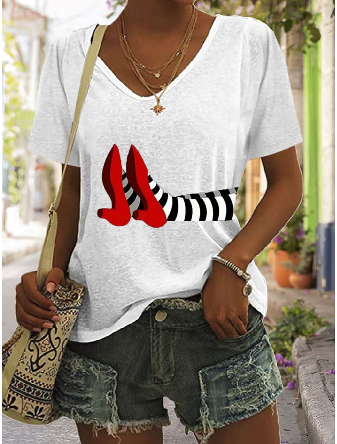 Women's T shirt Witch Graphic Vintage Stylish Classic Short Sleeve V Neck Regular Tops Daily Print Black White Blue Green Summer Spring