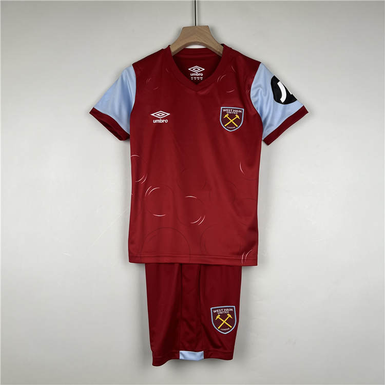 Kids West Ham United 2324 Home Red Football KitsShirtShorts -