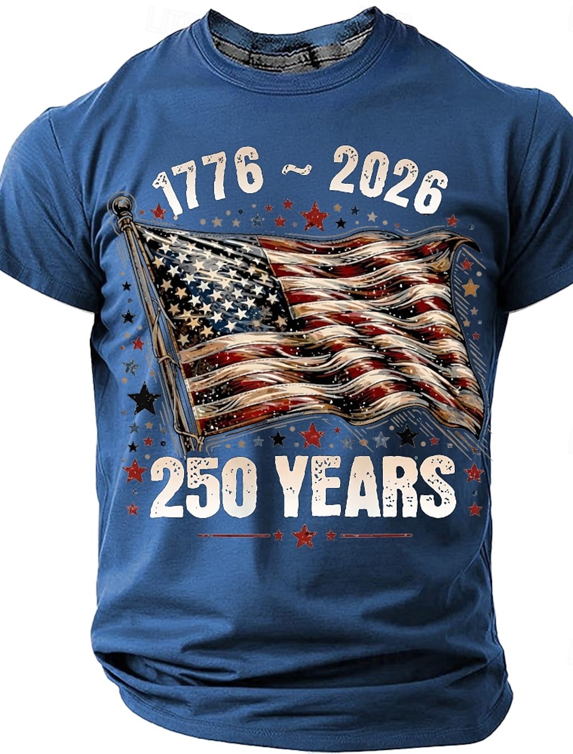 4th of July 2026 250th Memorial Day Men's 3D Print US Flag Crew Neck Short Sleeve T-Shirt Daily Street