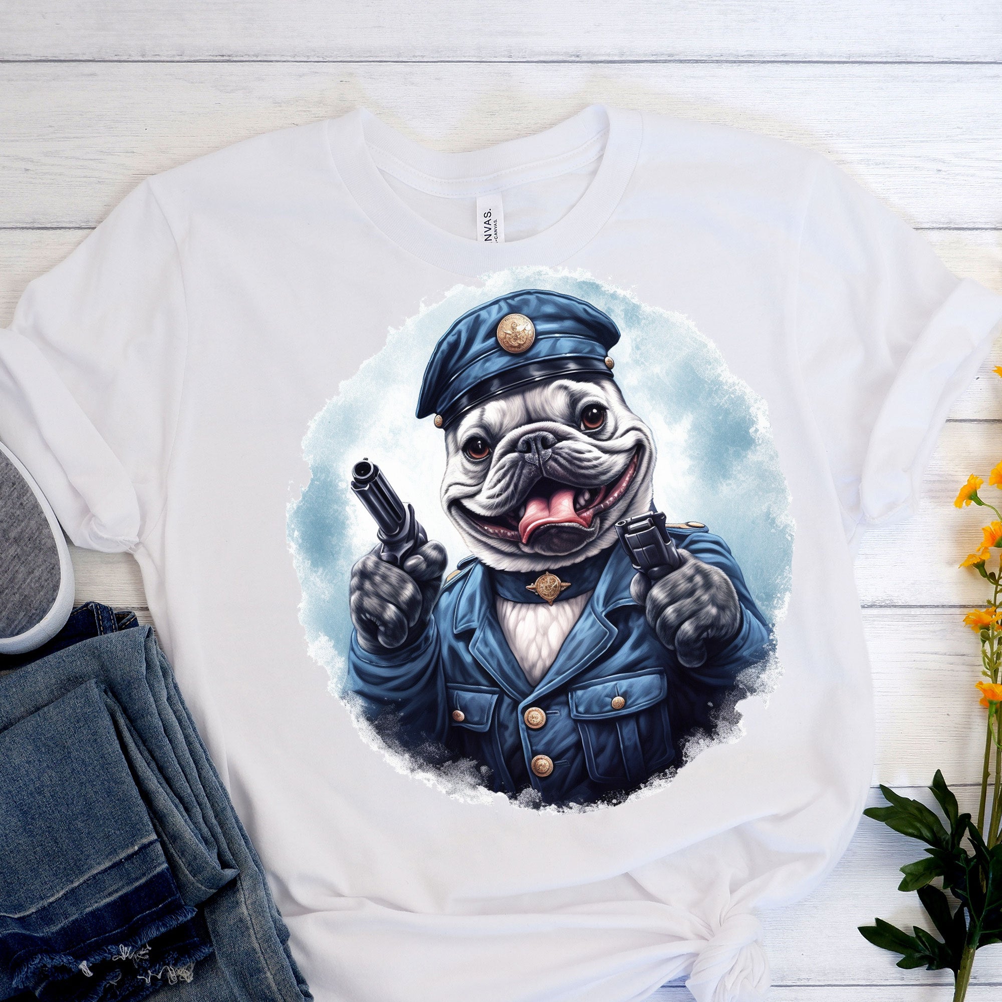 Culture-Inspired Policeman Frenchie T-shirt - Mixing Law Enforcement ...