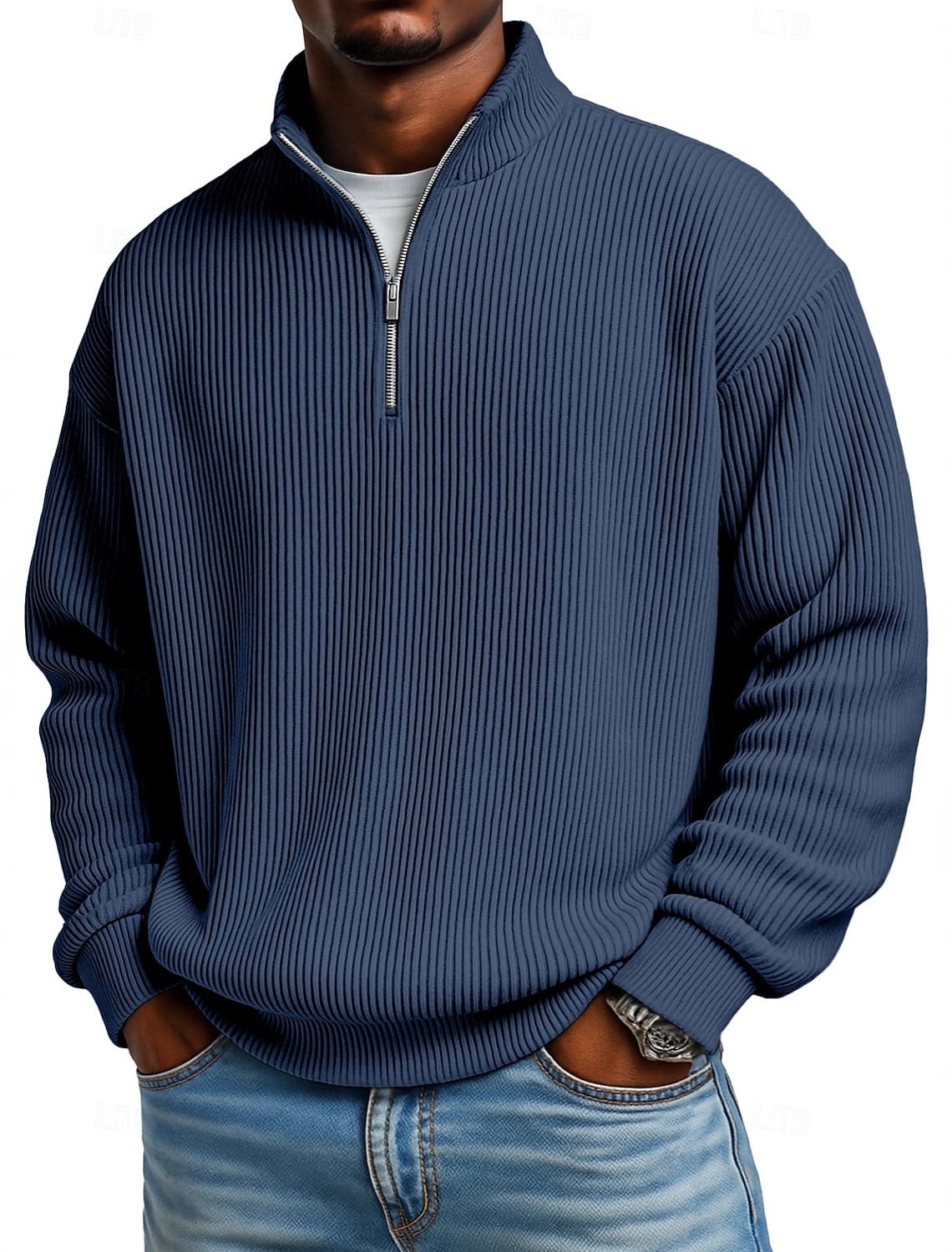 Men's Corduroy Shirt Textured Casual Vacation Quarter Zip Long Sleeve
