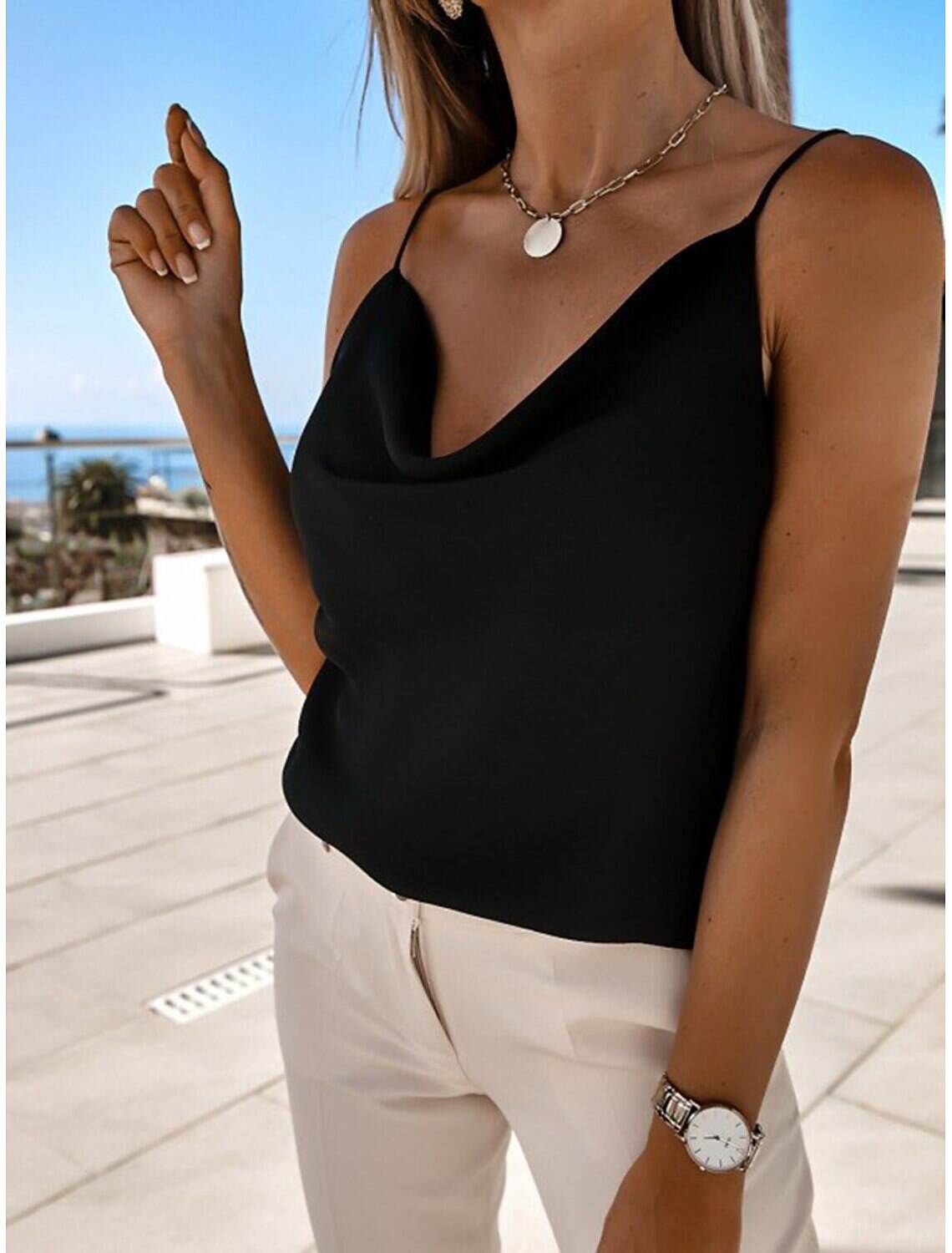 Women's Shirt Tank Top Camisole Going Out Tops Plain Party Daily Weekend Streetwear Casual Sleeveless V Neck