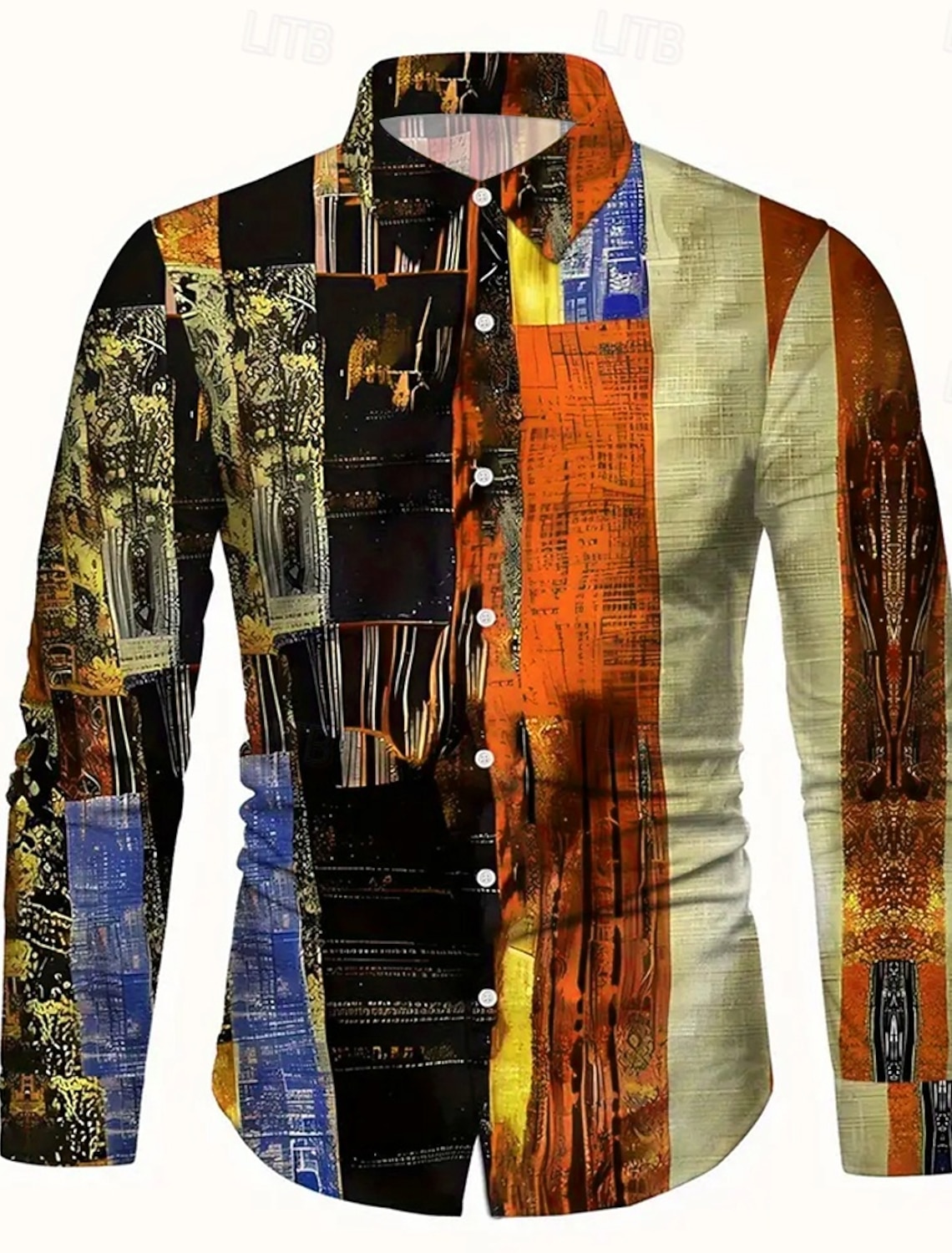 Men's Color Block Patchwork Shirt Button Up Shirt Casual Dress Shirt Long Sleeve Fashion Casual Vacation Daily Streetwear Summer Spring Turndown 3D Print Collared Shirts Blue Red Orange Green