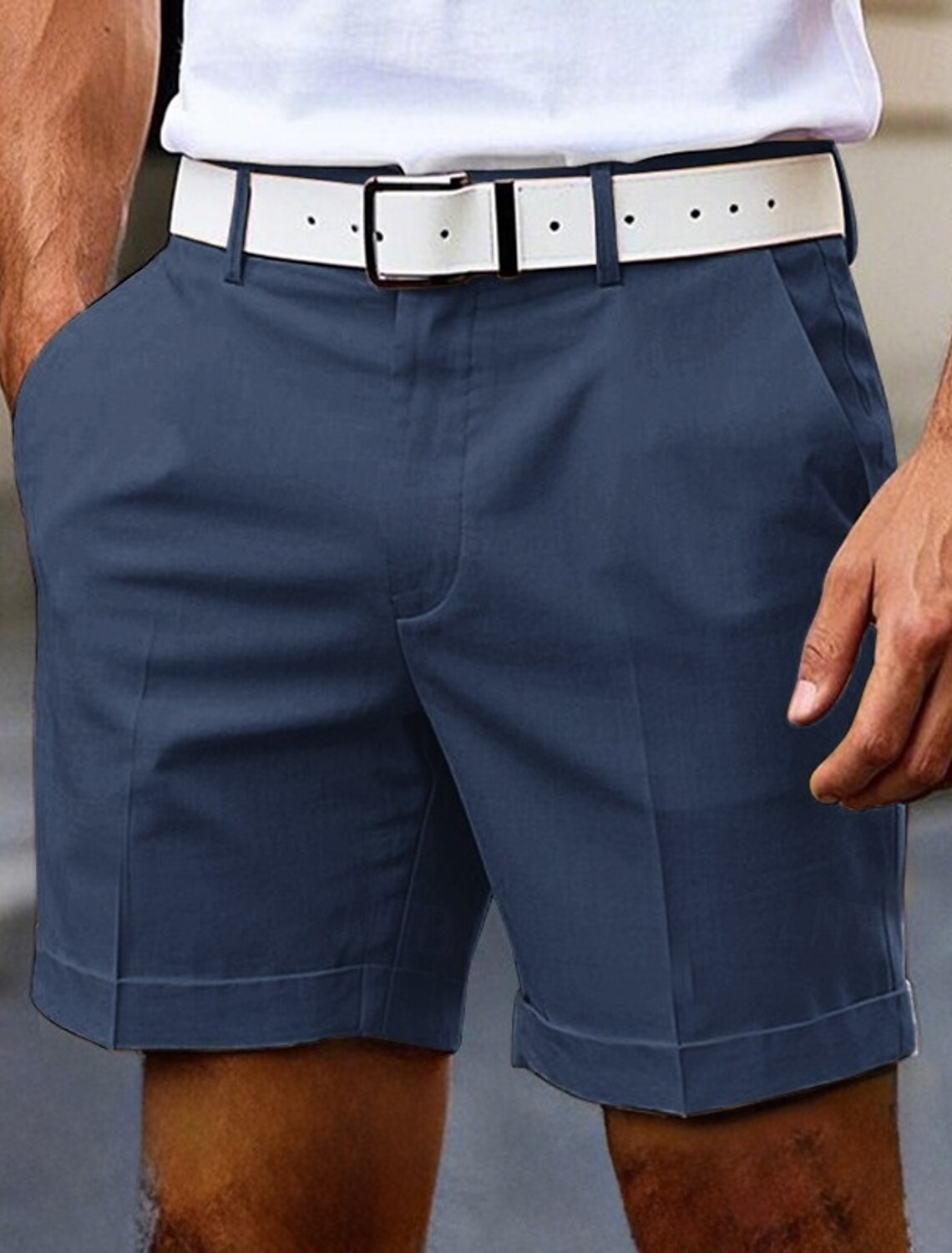 Men's Dress Shorts Burmuda Shorts Work Shorts Pocket Plain Comfort Knee Length Outdoor Business Fashion Casual Black White