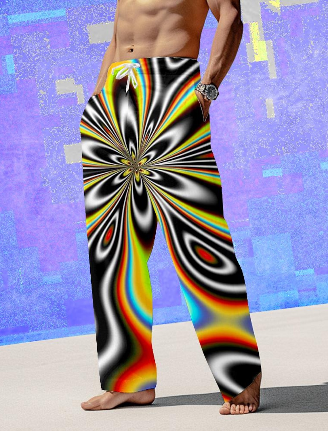 Men's Graphic Trousers Mid Waist Vacation Casual Summer Spring 3D Print Black Pink Blue