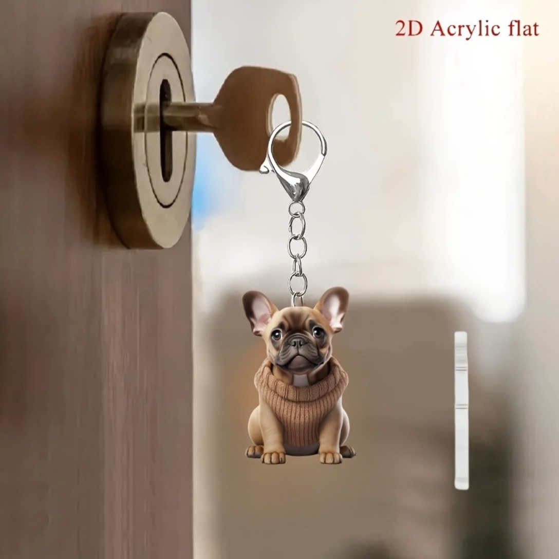 Premium French Bulldog Keychain – Cute 2d Acrylic Ornament for Street