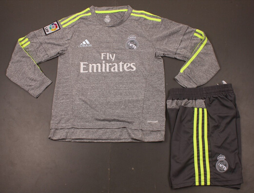 Kids Real Madrid 2015-16 Away Long Sleeve Soccer KitsShirtShorts -