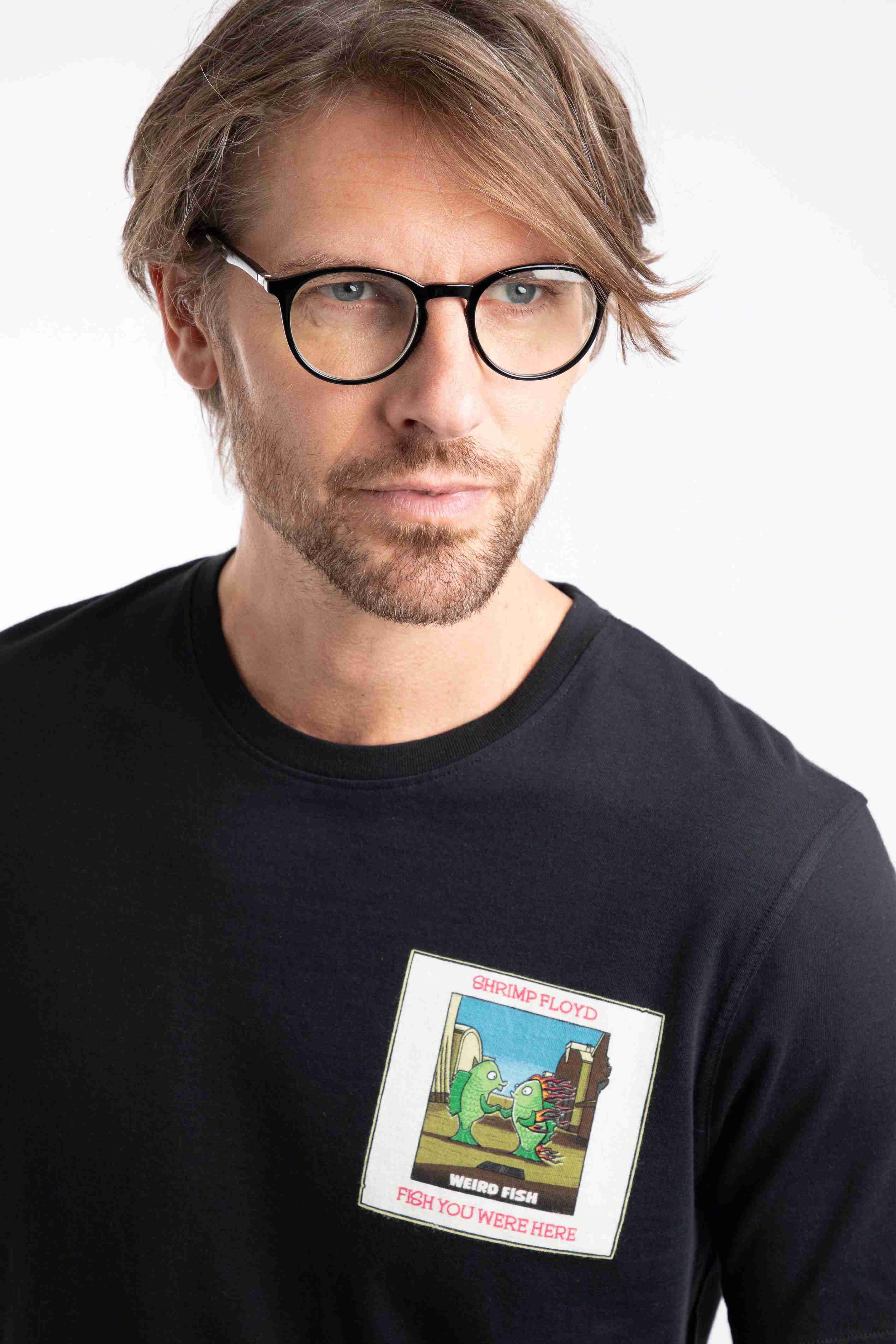 Fish You Were Here Back Print Artist T-Shirt Black