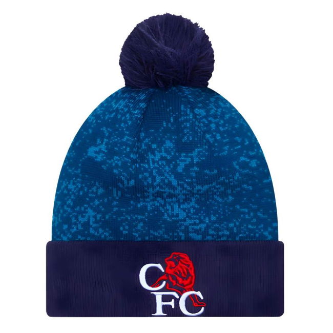 Chelsea Retro Lion All Over Print Blue Bobble Knit Beanie Hat