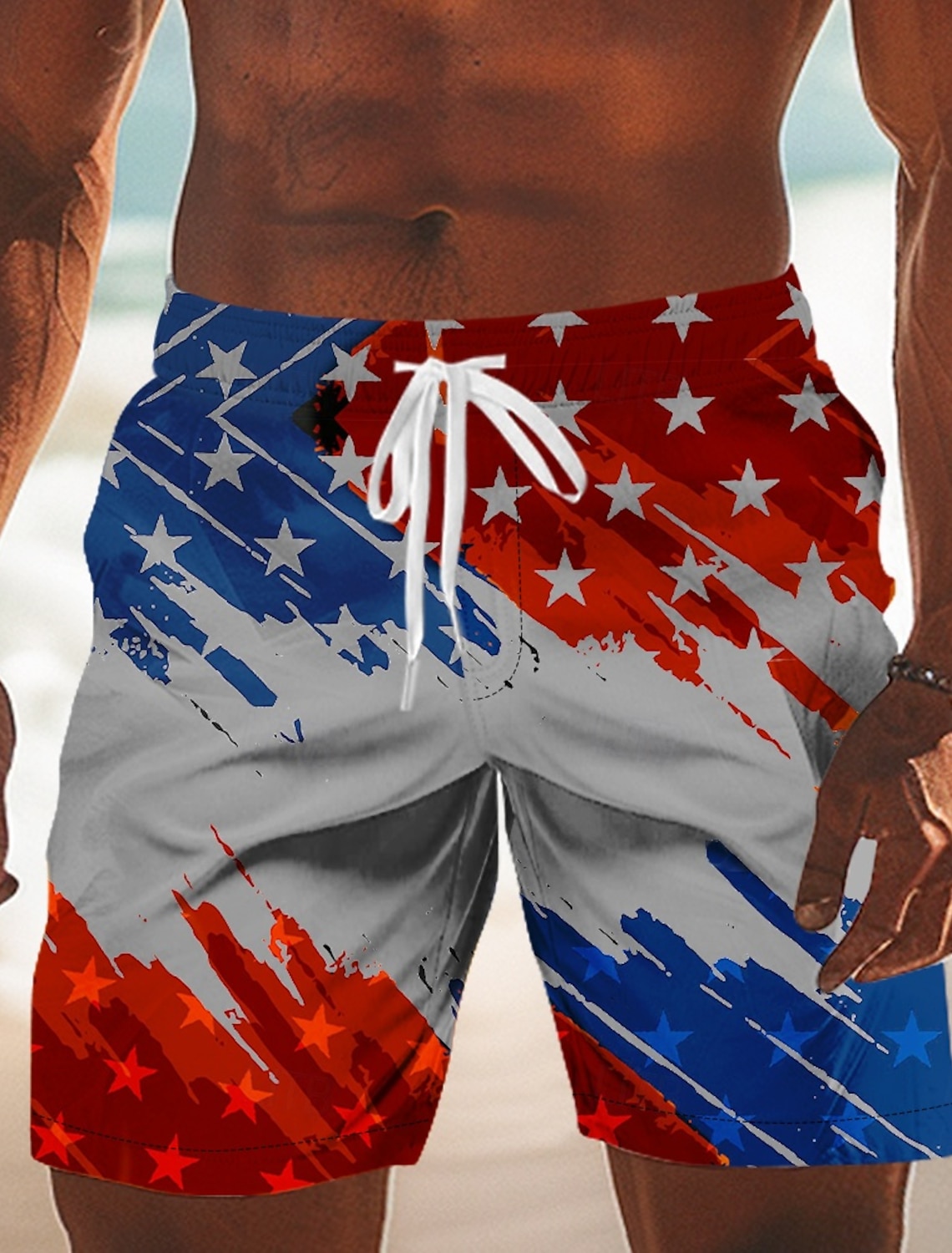 Men's 4th of July U.S. 250th Anniversary US Flag Swim Trunks Bathing Suits Swim Shorts Board Shorts Mid Waist Patriotic Holiday Side Pockets Mesh Lining Elastic Drawstring Waist Designer Clothing