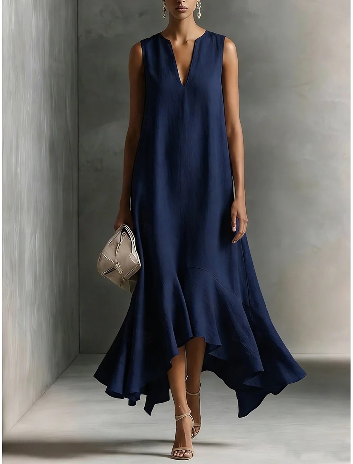 Women's Midi Dress Sundress Casual Dress Vacation Casual Boho Beach Party Date Loose Fit Plain Sleeveless V Neck Blue White Red Navy Blue Summer Spring