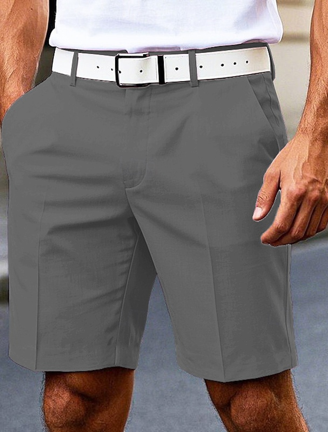 Men's Dress Shorts Burmuda Shorts Work Shorts Pocket Plain Comfort Knee Length Outdoor Business Fashion Casual Black White