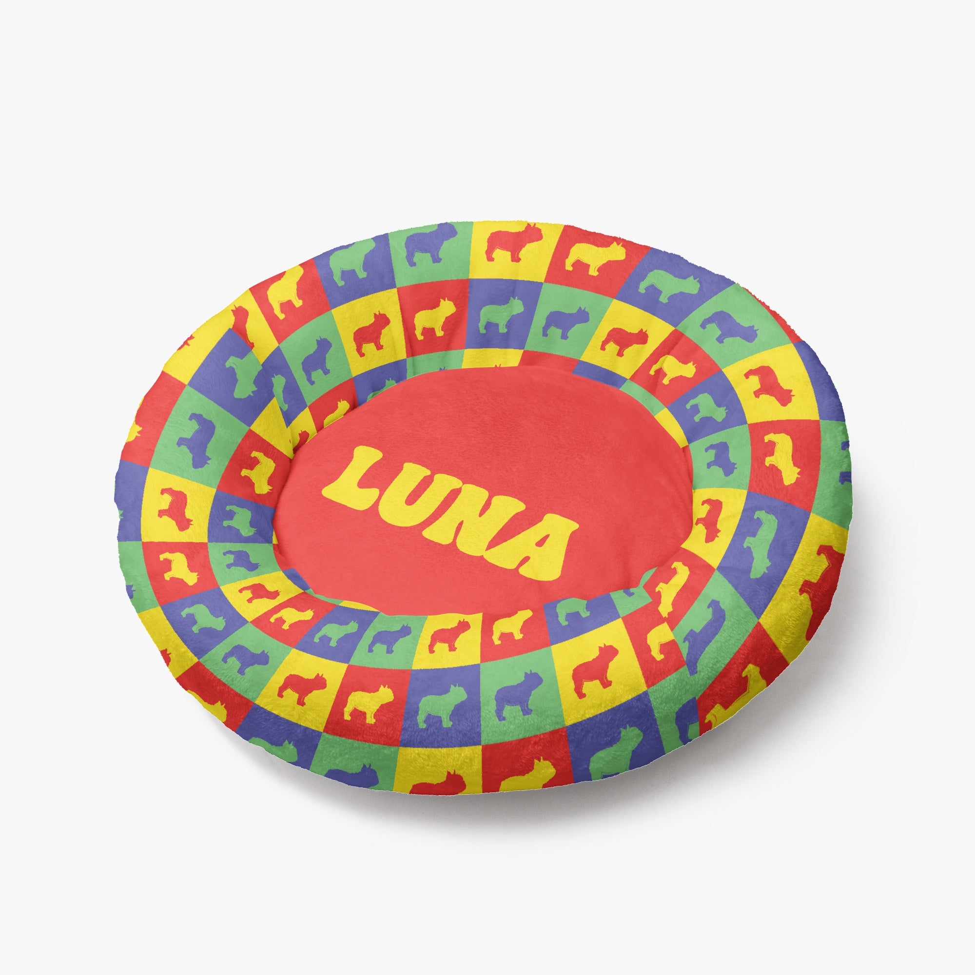 LOLA - Custom Cloud-Comfort Frenchie Bed | Personalized Anti-Anxiety Donut Bed for French Bulldogs