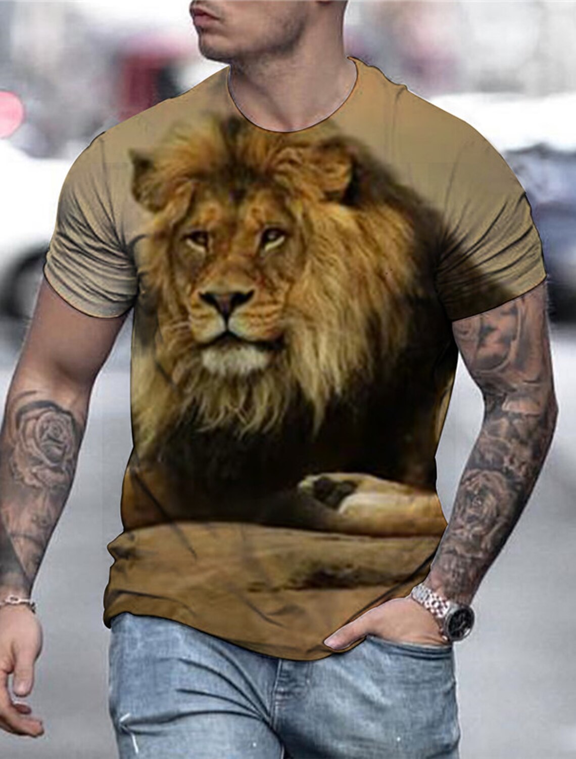 Men's Unisex Cat 3D Shirt T Tee Short Sleeve Print Crew Neck Designer