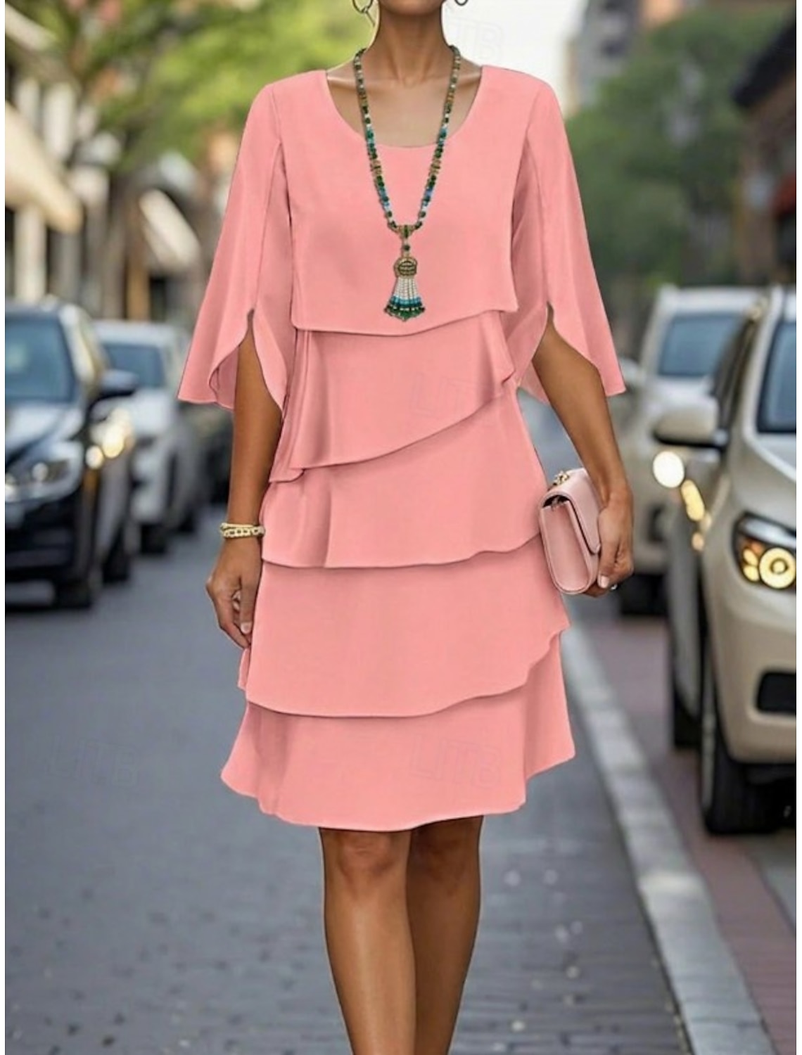 Women's Mini Dress Chiffon Dress Tiered Dress Fashion Modern Outdoor Holiday Going out Regular Fit Plain Half Sleeve Crew Neck Blue Black Pink Spring Fall